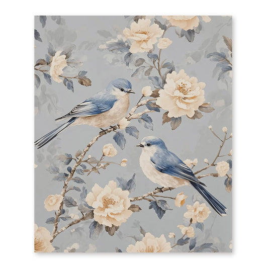 RLTXBUK Vintage Chinoiserie Floral Bird Diamond Art Kits, Cottagecore Botanical Peony Flower Bird Gem Diamond Painting Art Kits for Kids Adults Beginners, 9.8x11.8 Inch