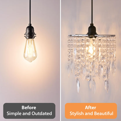 H11.81''X D8.66'' Chandelier Shades, Mini Crystal Shade, Acrylic Beaded Hanging Lampshade, Modern Pendant Light Shades, Sparkling Ceiling Decor for Bedroom, Hallway, Bar, Kitchen, Bathroom, 2-Tiers