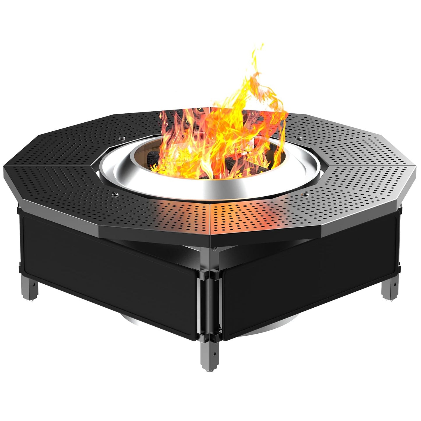 Lezbanz Fire Pit Surround Tabletop for Solo Stove Bonfire Ranger 2.0, Thick Powder-Coated Steel Surround Tabletop, Outdoor FirePit Table, UV-Resistant Outdoor Fabric & Adjustable Height