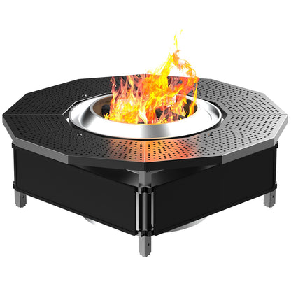 Lezbanz Fire Pit Surround Tabletop for Solo Stove Bonfire Ranger 2.0, Thick Powder-Coated Steel Surround Tabletop, Outdoor FirePit Table, UV-Resistant Outdoor Fabric & Adjustable Height