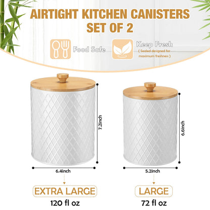 Teenyyou Metal Kitchen Canisters Set with Bamboo Lids and Spoon Airtight High Capacity Coffee Tea Sugar Flour Jars with DIY Labels Farmhouse Extra Large Storage Containers for Kitchen (2 Set,2 Sizes)