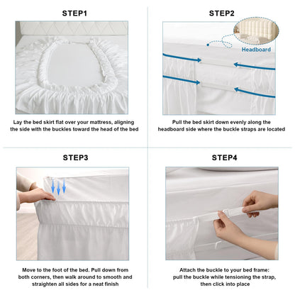 SPRINGSPIRIT Queen Bed Skirt with Elastic Strap, Ruffle Bed Skirting with 16 inch Drop, Wrinkele Free, Machine Washable, Hotel Quality, White