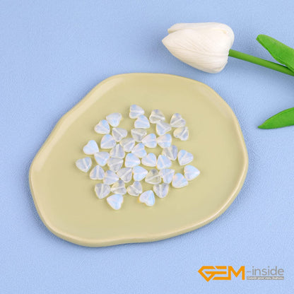 GEM-Inside 10mm Heart Charms White Cream Opalite Beads for Jewelry Making Full 15" Strand Power Energy Healing Chakra Stone Beads