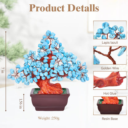 AzureLeap Feng Shui Quartz Crystal Money Tree Bonsai Style Decoration for Luck and Wealth (Blue)