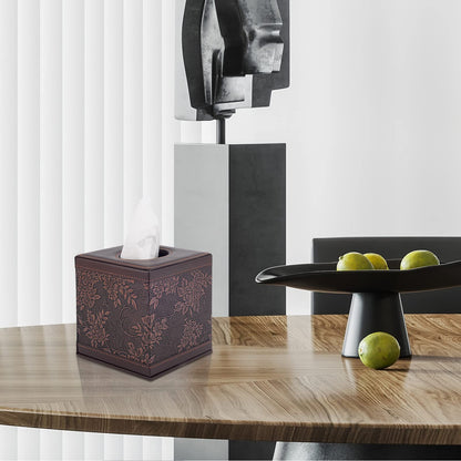 Tissue Box Cover Square,Modern Leather Tissue Box Holder for Napkin Facial Paper Organizer Bottom with Magnet Reinforcement for Home/Hotel/Restaurant/Office/car/Living Room(Retro)