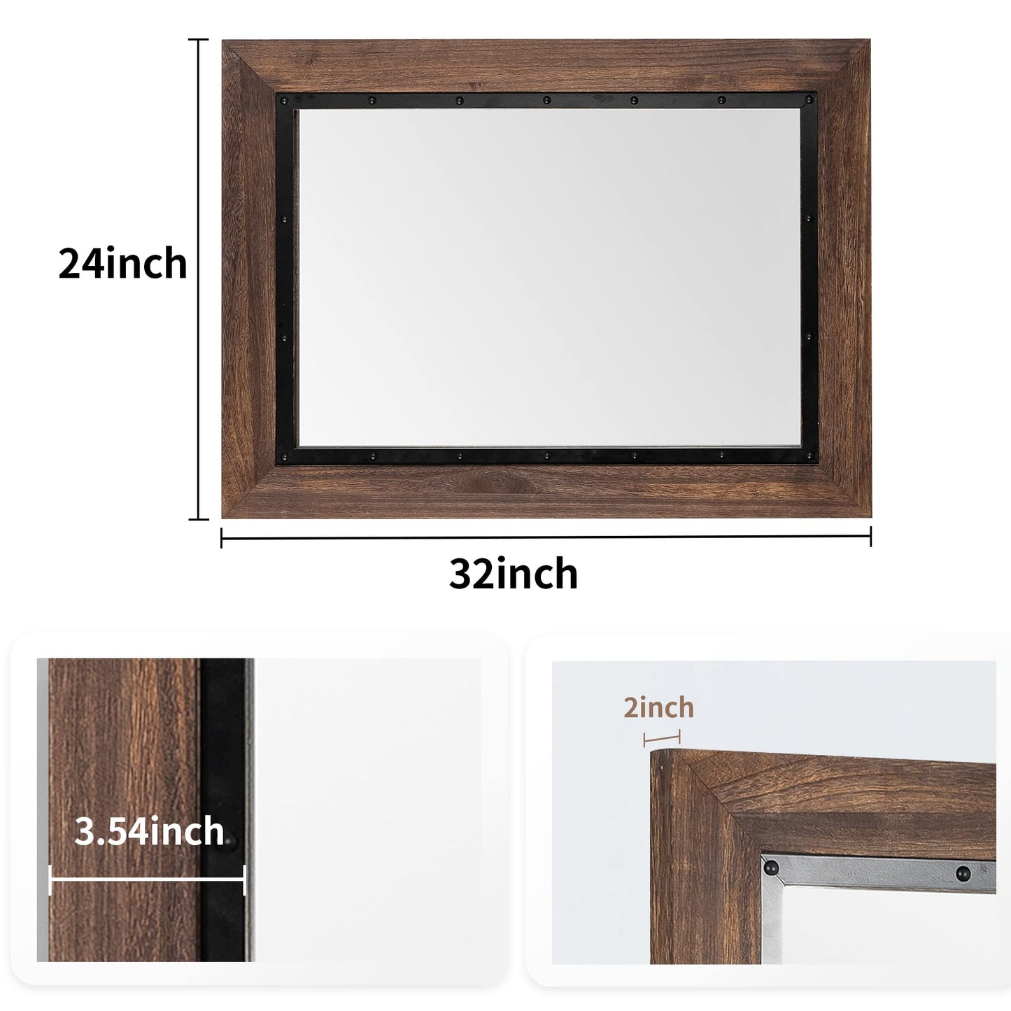 YOSHOOT Rustic Wooden Framed Wall Mirror, Natural Wood and Iron Bathroom Vanity Mirror for Farmhouse Decor, Vertical or Horizontal Hanging