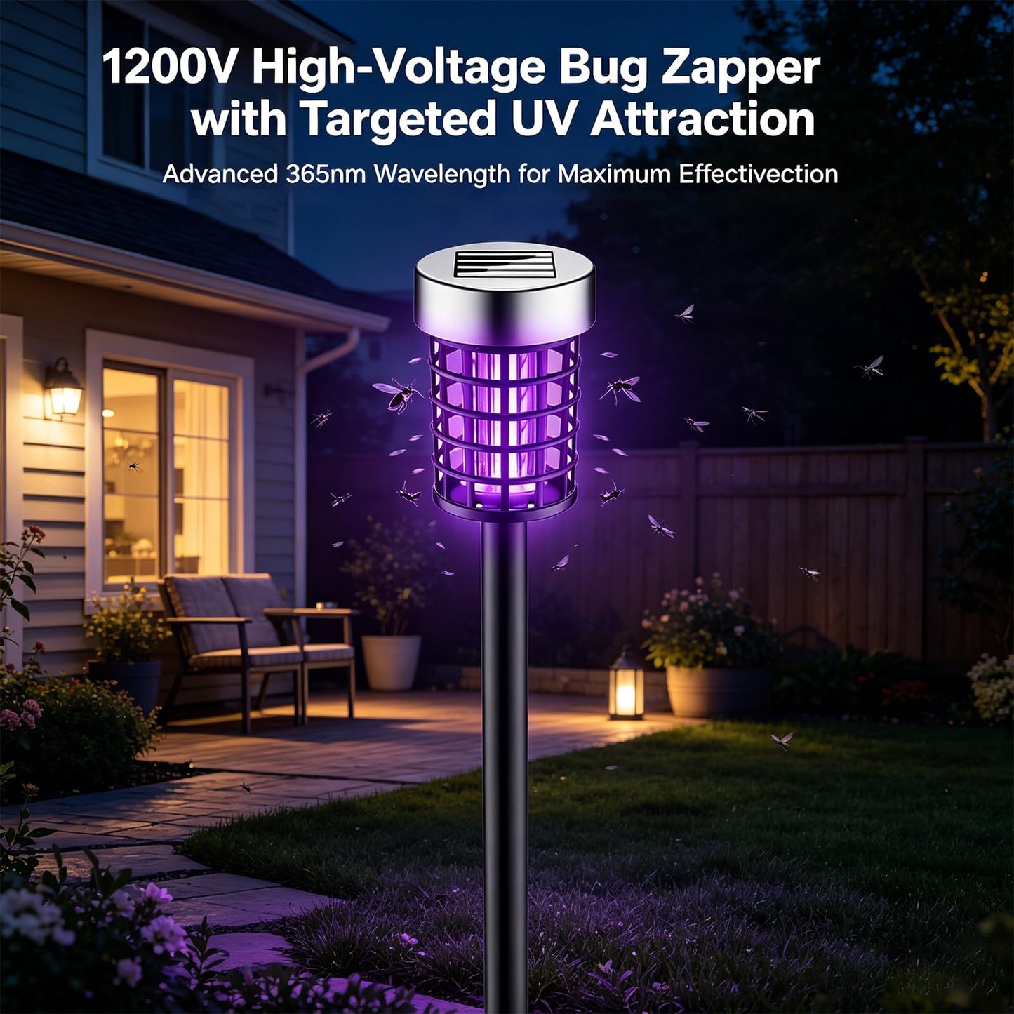 4 Pack Solar Bug Zapper Outdoor Waterproof Mosquito Repellent Outdoor Patio Mosquito Trap & Killer for Moths, Gnats, Flies, Small Flying Insect, Solar Powered Fly Zapper for Backyard, Garden, Patio