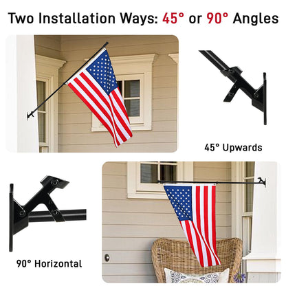 SEEKNEW Black Flag Pole for Outside House, 6 FT Stainless Steel No Tangle Spinning Residential Flagpoles & Two-Position Flag Pole Holder Brackets Mounting for USA Outdoor Flags for Porch(Without Flag)