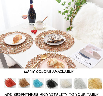 IcosaMro Brown Round Placemats Set of 12 for Dining Table, 13 Inches Paper Woven Boho Small Decorative Circle Place Mat for Wedding Christmas Thanksgiving Day Holiday Dinner, Light Coffee Brown