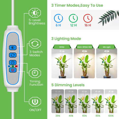 Aokrean Grow Light, 80 LEDs Full Spectrum Plant Light for Indoor Plants, Height Adjustable 10"-65" Growing Lamp with Auto Timer for 6/12/16Hrs,3 Optional Spectrums,5 Brightness, 1 Pack
