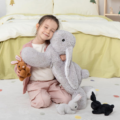 MaoGoLan 4Pcs Large Bunny Stuffed Animal with 3 Babies Inside, 24" Giant Easter Bunny Plush Toys, Soft and Cuddly Gray Stuffed Rabbit Gift for Kids,Girls,Boys,Teens