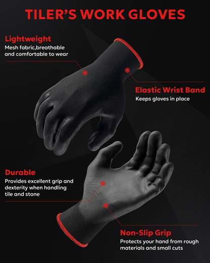 FJDZ SAFETY 12 Pairs Ultra-thin Work Gloves PU Coated Breathable Light Duty Glove for Precision, Gardening,Home Improvement(Black,L)