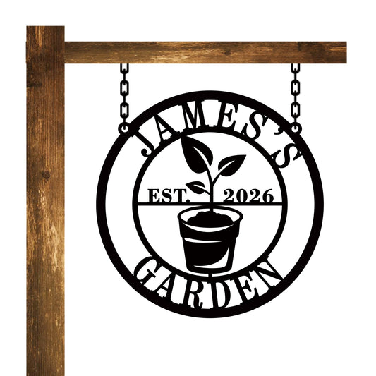 ENFODREAM Personalized Metal Garden Sign, Family Last Name & Established Date, Custom Name Garden Sign, Metal, 12/16/20/24 Inch, Rustic Style, Wall Mount, Perfect for Home Decor & Gifts