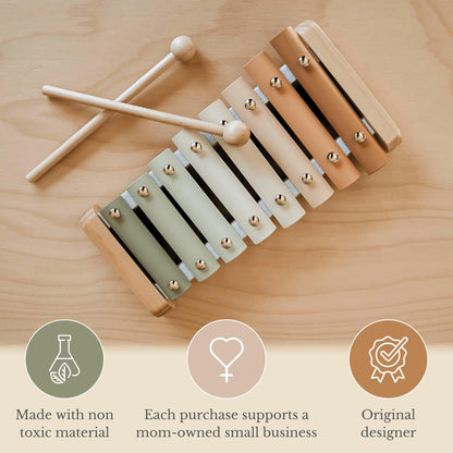 Brooklyn Neutral Xylophone, Montessori Musical Toy for Toddlers and Young Kids with a Modern Boho Aesthetic, Perfect in a Nursery, Playroom or as a Gender Neutral Baby and Birthday Gift
