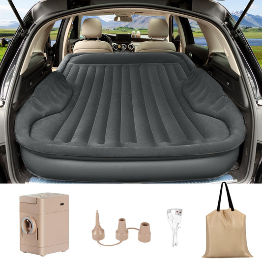 AKUDY Self-Inflating SUV Air Mattress with Built in Electric Pump，car air Mattress with Pillow for Trunk，Portable car Mattress for Travle and Camping, Dark Grey