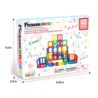 PicassoTiles 42pcs Magnetic Tiles Magnet Blocks See-Through Shape STEM Toys Building Block Educational Playset Compatible with Major Brand Tile -Starter Set for Boys and Girls Toddlers Ages 3+ PT42