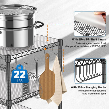 Leteuke Heavy Duty Rolling Utility Cart, 45 Inch Kitchen Carts with Wheels, NSF Commercial Grade with Handle & Shelf Liners, 1120LBS Storage Cart for Kitchen,Restaurant,Plant Display-Black
