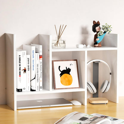 FNBAR Desk Shelves Wood Desktop Orgnizer Shelf. Office Organization for Top of Desk Organizers and Accessories Bookshelf Shelving,Adjustable Tier H-Shape Mini Bookcase(White)