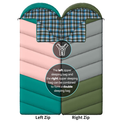 Sleeping Bags for 3 Seasons, Adults Teens Cold Weather & Warm, Cotton Flannel Backpacking Sleeping Bag, Lightweight Compact Camping Essentials Equipment, Hiking, Outdoor, Travel(Green Grey-1)