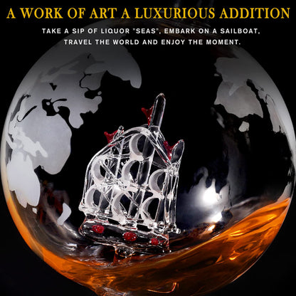 PONPUR Gifts for Men Dad Valentines Day, Whiskey Decanter Globe Set with 2 Ball Stones & 2 Glasses, Anniversary Birthday Gifts for Him Husband Boyfriend Brother, Cool Stuff Gift for Bourbon Scotch