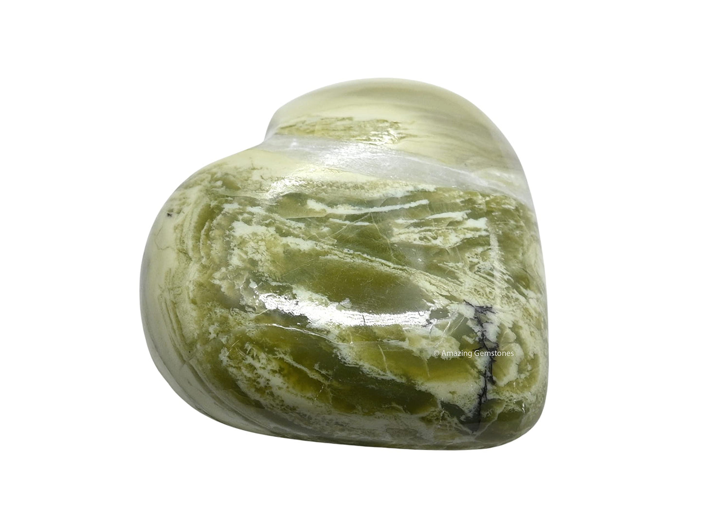Amazing Gemstone Serpentine Crystal Heart Palm Stone - Pocket Massage Worry Stone for Natural Body Chakra Balancing, Reiki Healing and Crystal Grid