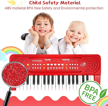 Kids Toddler Toy Piano Keyboard - 37 Key Pianos for Kid Music Toys Instruments with Microphone | Explore Creativity, Perfect Birthday for 3-8 Year Old (Red)