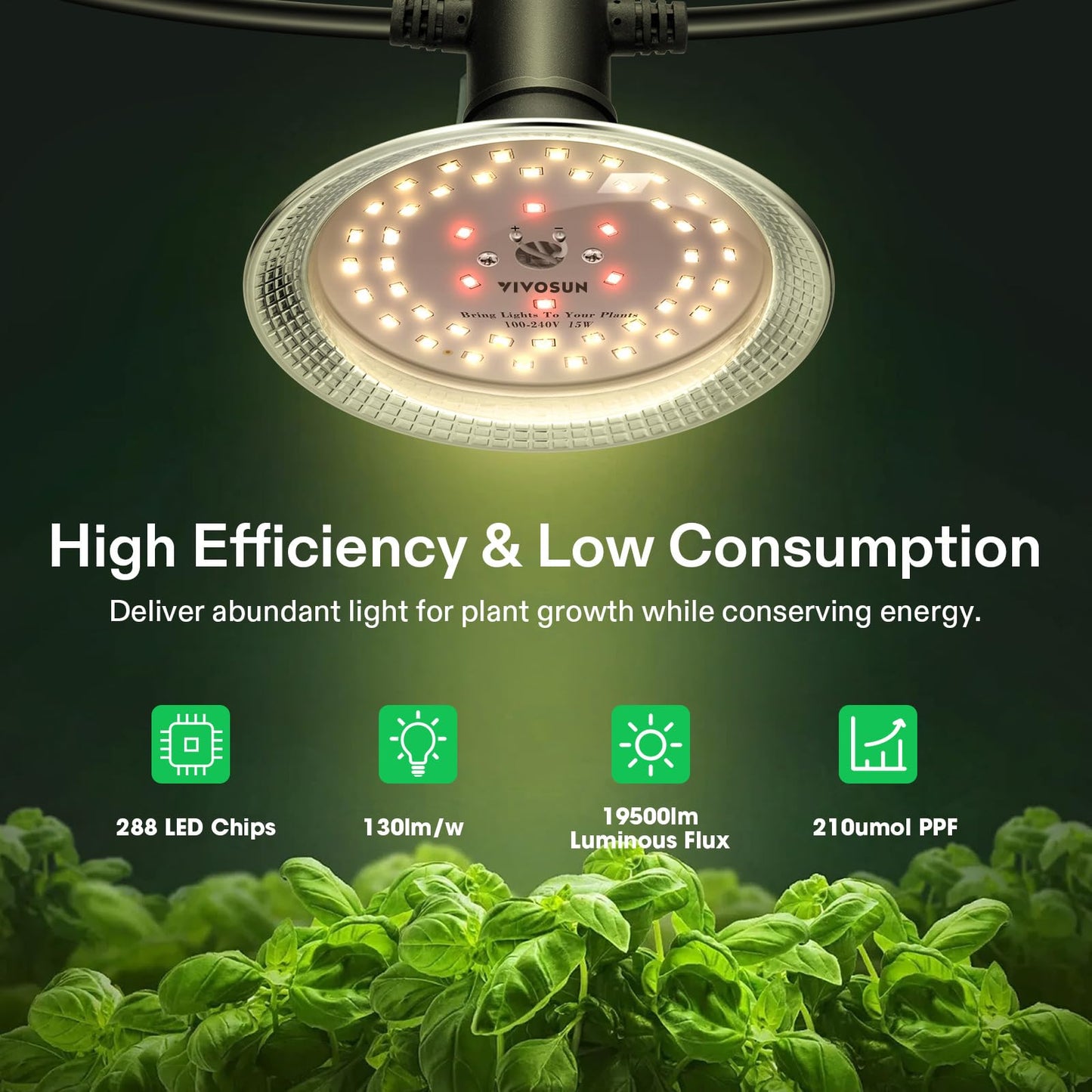 VIVOSUN Outdoor LED Grow Lights, Waterproof String Grow Light, Full Spectrum Plant Growing Lights with 22Ft Adjustable Cord for Seedling, Veg, Flower in Greenhouse, Garden, Backyard, Farm (6-Light)