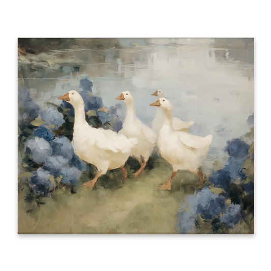 FOPENEM Vintage Blue Hydrangea Goose Diamond Painting Kit for Adults Beginners 9.8x11.8 Inch, Countryside Cottagecore Floral Goose Gem Diamond Painting Art Kits for Home Nursery Wall Decor