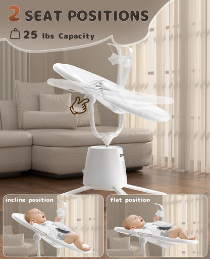 Zoicay Baby Swing,Baby Swings for Infants with 3 Modes & 5 Speeds, BT Enabled App & Remote Control, Electric Swing – 6 Lullabies and 3 Timer Setting, 2 Seat Positions and 5-Point Harness Swing (White)