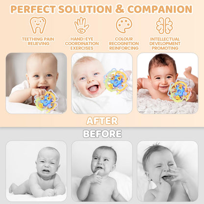 Baby Sensory Teething Toys, Baby Montessori Teether Toys for 0 3 6 9 12 18 Months, Silicone Tummy Time Toy with Rattle Ball for Newborn Infant, Learning Delopmental Gift for Boys Girls, Blue