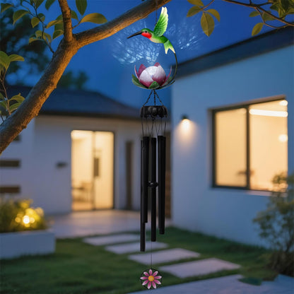 MUMTOP Solar Wind Chimes for Outside - Hummingbird with Lotus Crack Glass Ball Lights Wind Chimes Outdoor Unique, Windchimes Clearance for Garden, Patio,Yard Decor Gift