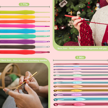 Katech Crochet Hooks Set with Crochet Case, 73 pcs Knitting Accessories Ergonomic Crochet Hook for Making Bag, Glovers, Sock, Colorful Soft Handle Knitting Needles Kits DIY Hand Tool
