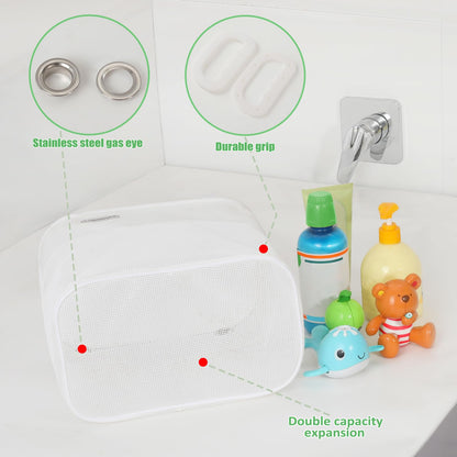 Ligereza Quick Scoop Baby Mesh Bath Toy Storage, 2x Capacity & Large Opening Bath Toy Organizer Baby Bath Gift Bathtub Toy Holder, Toy Storage For Toddlers (White)