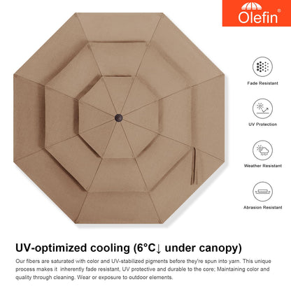 MASTERCANOPY 9ft 3-Tier Olefin Patio Umbrella with Tilt Crank, 5-Year-Non-Fading Canopy & 8 Fiberglass Ribs for Deck, Patio, and Garden, Light Brown