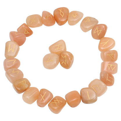 Crocon Red Aventurine Rune Stones Set Engraved with Elder futhark Crystal Runes Set, Reiki Healing runas for Meditation Chakra Balancing, Rune Stone for Beginners with Crystal Guide & Pouch |15-20 mm