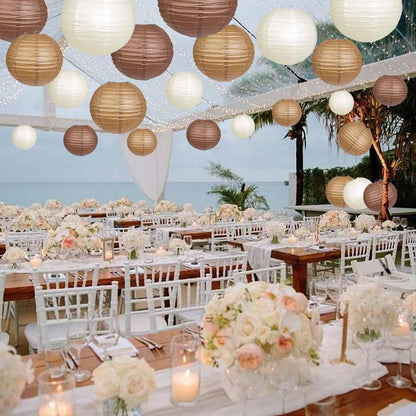 Brown,Cream,Tan Paper Lanterns 12 Pack, Hanging Round Paper Lanterns Decorative for Graduation Baby Shower Wedding Birthday Family Parties ﻿