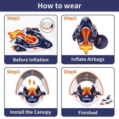 Swimbobo Baby Swimming Float Kids Inflatable Swim Ring with Safety Support Bottom Swimming Pool Accessories for 3-36 Months (Deep Blue Spaceship, Large)