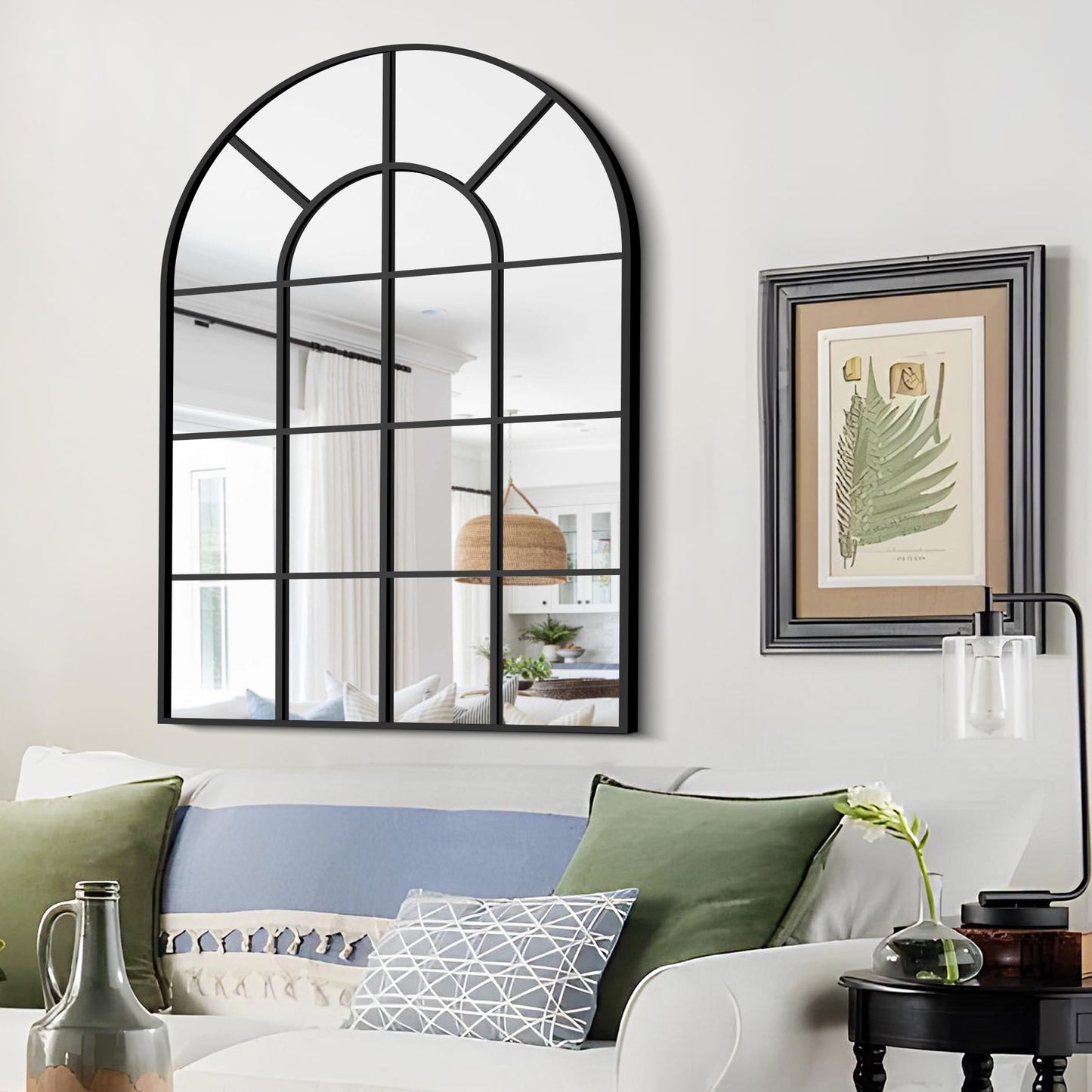 GLASHOM Black Arched Mirror,30x40 inch Arched Window Morror Wall Mounted,Black Frame Window Pane Mirror for Living Room Bedroom Entryway Hanging or Leaning Against Wall