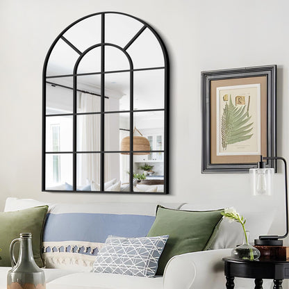 GLASHOM Black Arched Mirror,30x40 inch Arched Window Morror Wall Mounted,Black Frame Window Pane Mirror for Living Room Bedroom Entryway Hanging or Leaning Against Wall