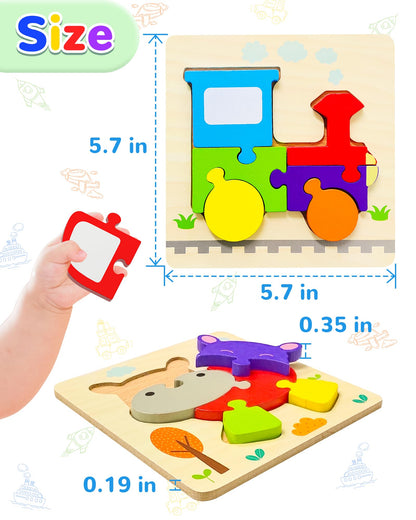 Yetonamr Wooden Toddler Puzzles Gifts Toys for Boys Girls, 12 Vehicle Shape Montessori Toy Educational Blocks Kids Toys Gift Baby Learning Toy