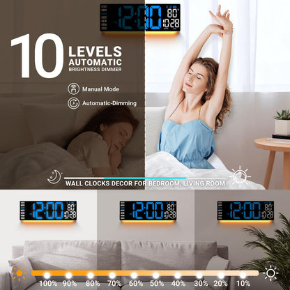 ANSOPER 16.5" Large Digital Wall Clock with Remote Control, Auto-Dimming LED Display with Date Temp, Big Number Wall Mount Decor Clock for Seniors, Classroom, Dorm, Home, Office, Gym Blue