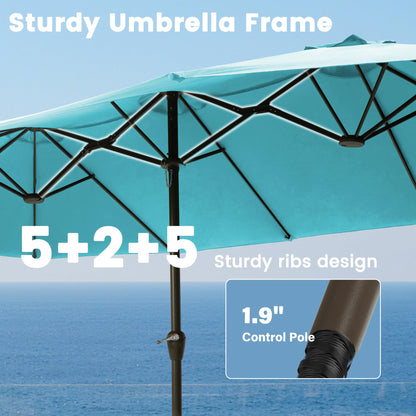 Ayge 15FT Patio Umbrella with Base,Large Outdoor Double-Sided Rectangle Umbrella with Crank Handle, Market Umbrella for Poolside Garden Deck Backyard Beach Pools,Light Blue