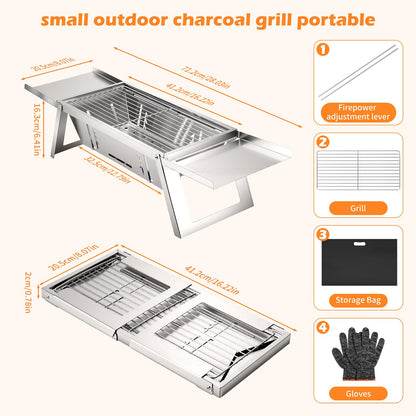 Small Portable Bbq Charcoal Grill,Mini Folding Barbecue Grill With 4-Level Heat Control,Outdoor Tabletop Bbq For Camping Essentials,Easy-To-Use Barbecue Smoker For Picnic Garden Terrace Camping Travel