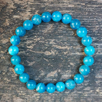TaHLga Blue Apatite Bracelet for Women Men | 8mm Round Beads | Fits for 6.5-7 inch Wrist Size | 3A Grade Root Chakra Crystal | Nice Gift for Friends and Familys