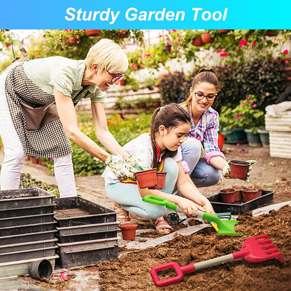 Jumbo Beach Shovels Rake Spade Toys Set for Kids, 16" Long Wooden Handle ABS Plastic Sand Scoop, Planting Summer Winter Gift for Mud Sand Snow Digging, Backyard Gardening Tool Accessories, 3 Pack
