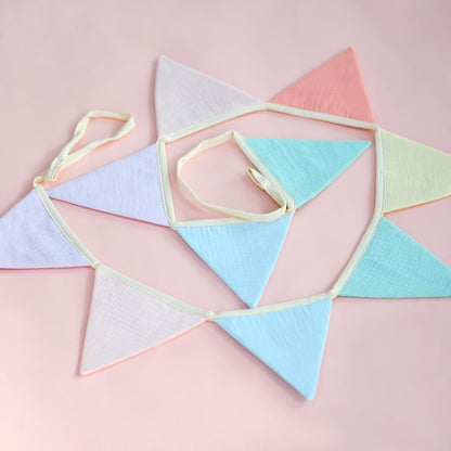 JUIIZAY Pennant Banner Flags Pastel Fabric Triangle Bunting Garland for Playroom Nursery Decor Hanging Party Decorations