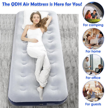QDH Camping Air Mattress Inflatable Air Bed Flocked Surface Travel Bed Sleeping Pad Air Bed for Outdoor Camping Tent Guest Travelling(2 PCS)