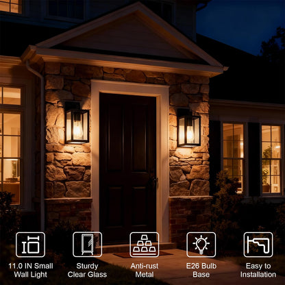 QueeuQ 2 Pack Modern Outdoor Wall Sconce Lights,Black Outdoor Wall Light Fixtures,Waterproof Outside Front Porch Lantern for House,Patio,Garage with E12 Base