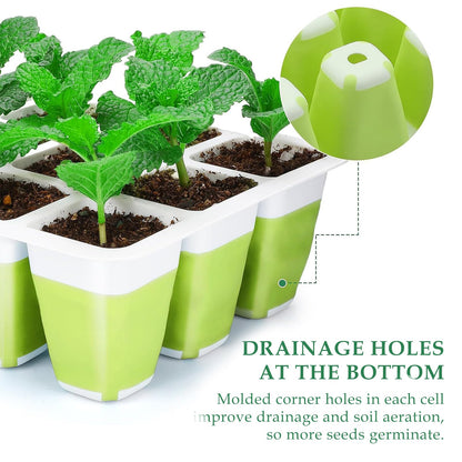 Ryscam 6pcs Reusable Seed Starter Kit, 72 Cells Seed Starter Trays, Silicone Seedling Starter Trays for Starting Plant Seeds with Flexible pop-Out Cells, Indoor Gardening Plant Germination Trays