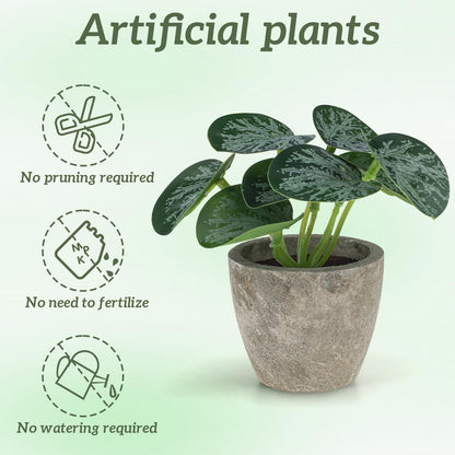 Woration 4Pcs Artificial Plants Potted Small Fake Tropical Faux Greenery Leaves Indoor for Office Desk Shelf Bathroom Home Decorations